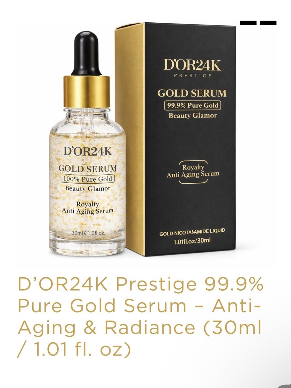 D'OR24K Prestige Gold Serum 99.9% Pure Gold Anti-Aging Hydrating 30ml